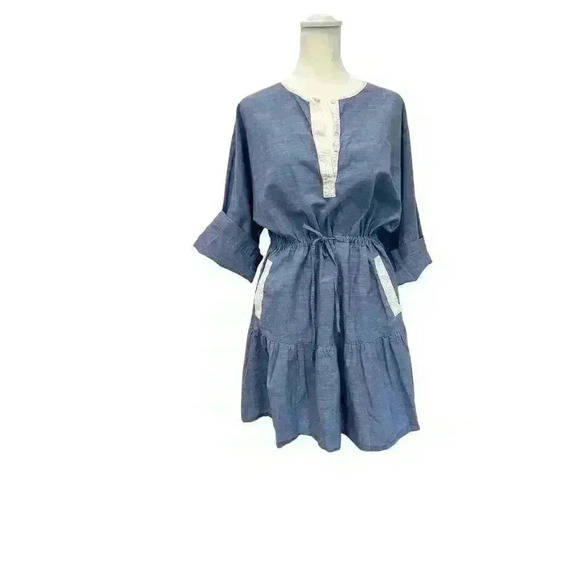 Joie Dresses & Skirts - Joie Ecidra Cotton Chambray Tie Waist Tiered Pocket Pullover Mini Dress Blue S